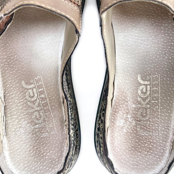 SOLD  Rieker 7 Antistress 38 Gray Leather Mary Jane Newspaper Slides Slip Ons - Picture 9 of 13